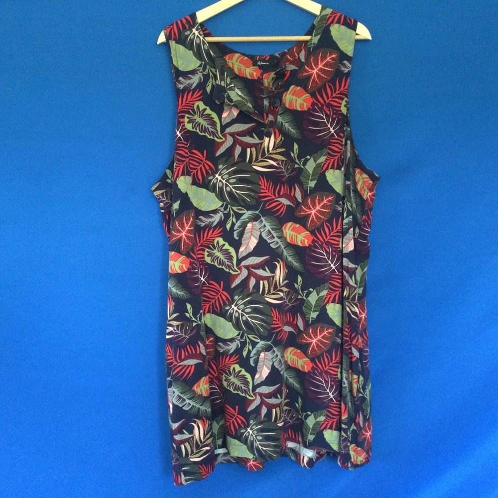 Reitmans Viscose 2X Tropical Leaf Print Sleeveless Dress